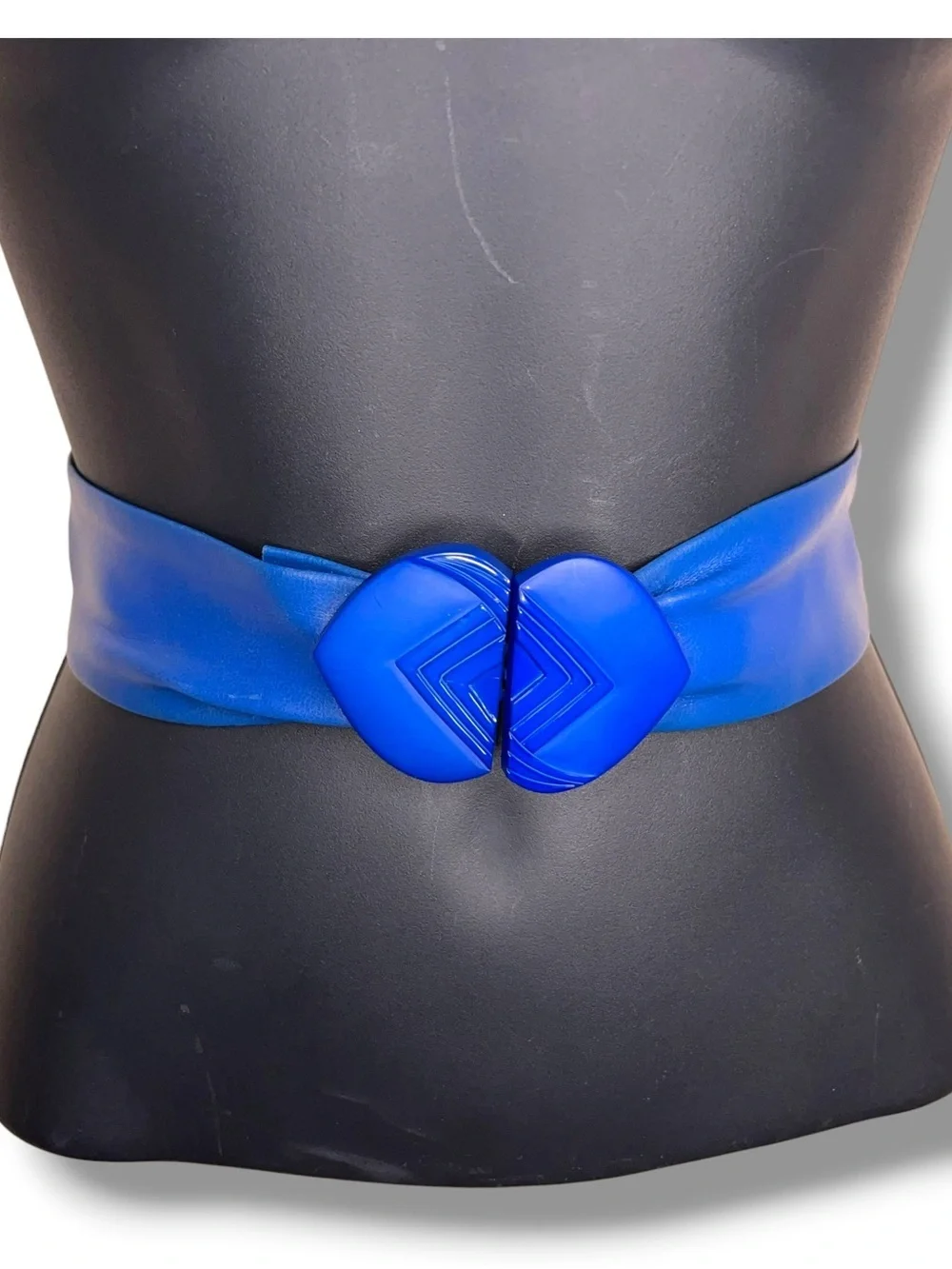 Vintage 80s XS Royal Blue Belt Vinyl Vegan Retro Clip Buckle Accent